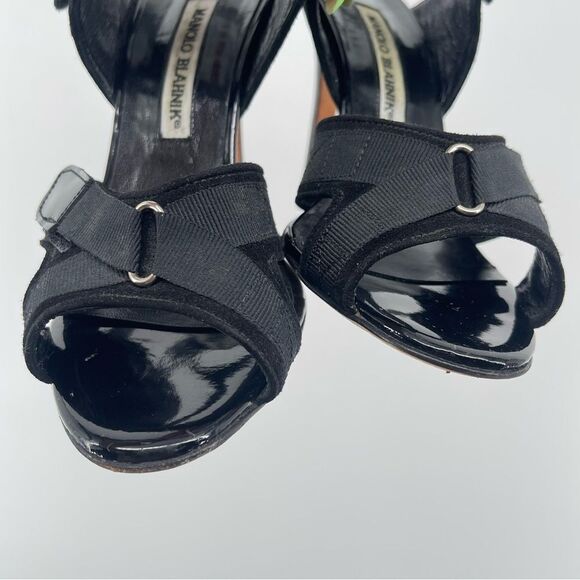 Manolo Blahnik Black Suede Slingback Sandals 7.5 Neiman Marcus Exclusive - Picture 14 of 17